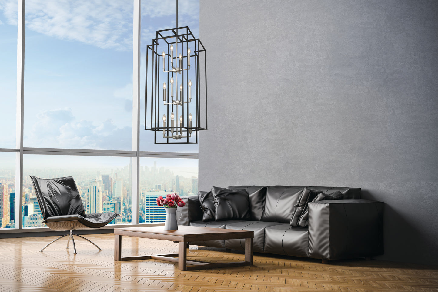 Titania 12 Light Chandelier Black + Brushed Nickel