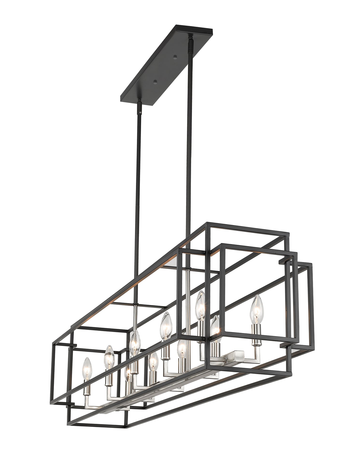 Titania 10 Light Linear Chandelier Black + Brushed Nickel