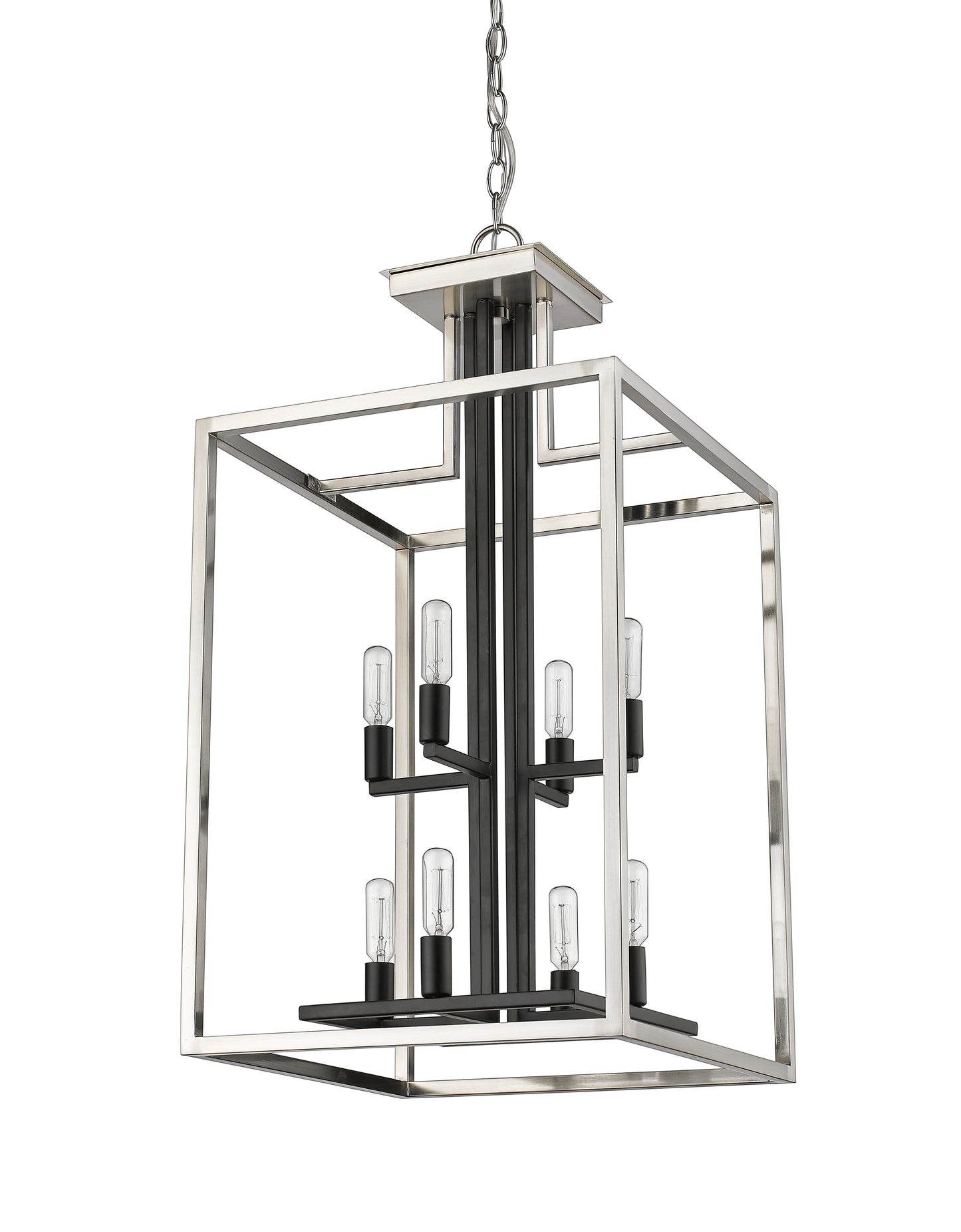 Quadra 8 Light Chandelier Brushed Nickel + Matte Black