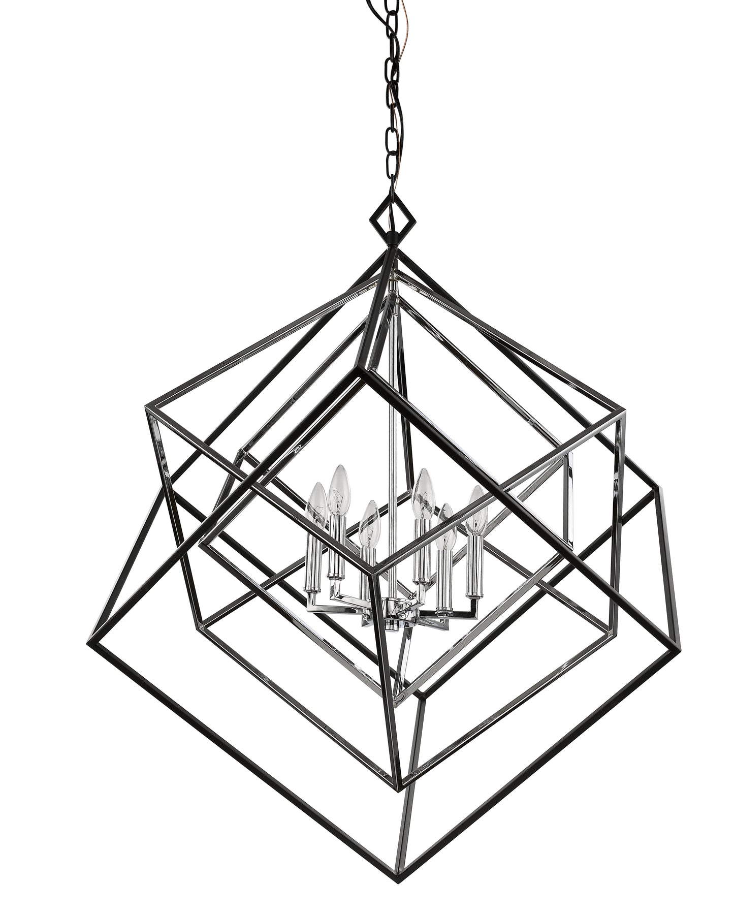 Euclid 6 Light Chandelier Chrome + Matte Black