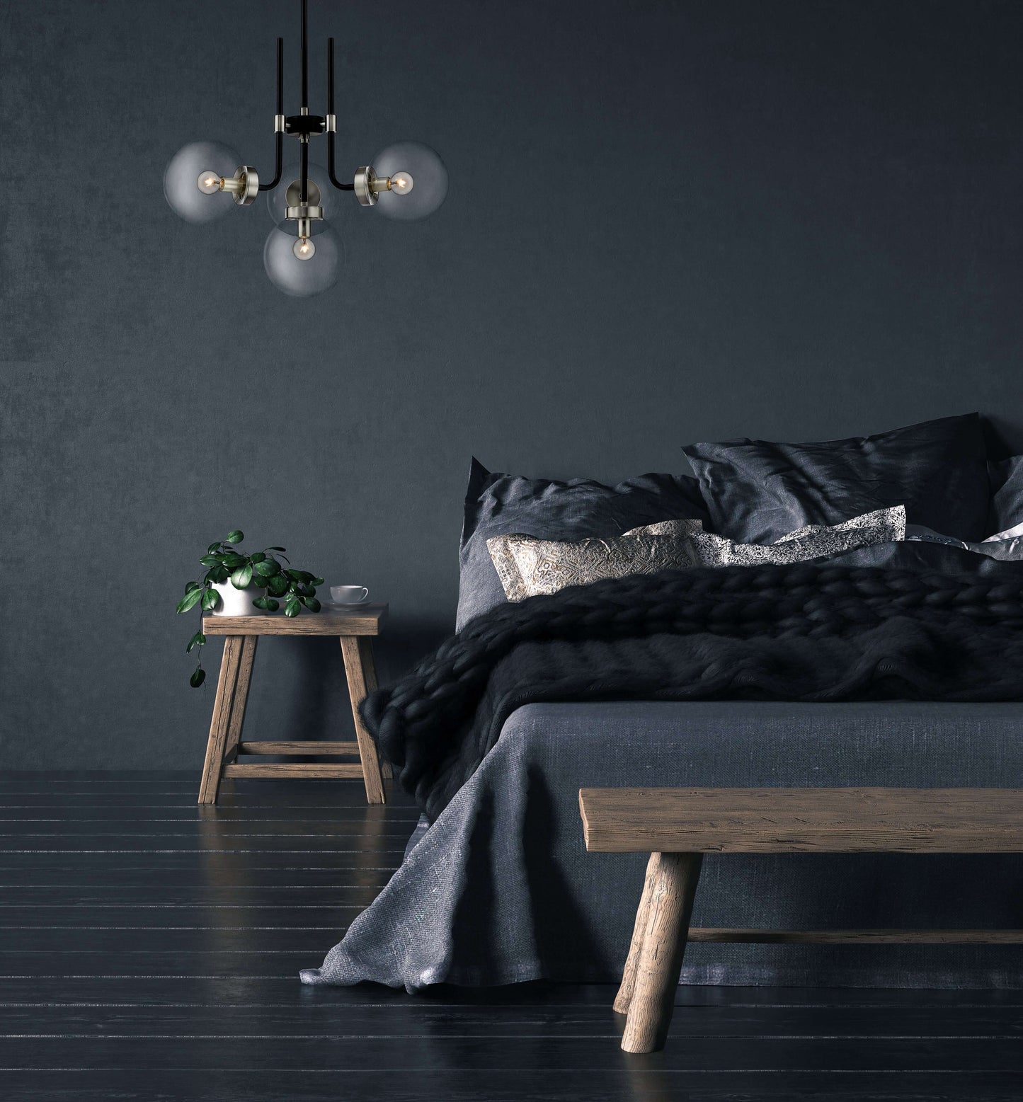 Parsons 4 Light Chandelier Matte Black + Brushed Nickel