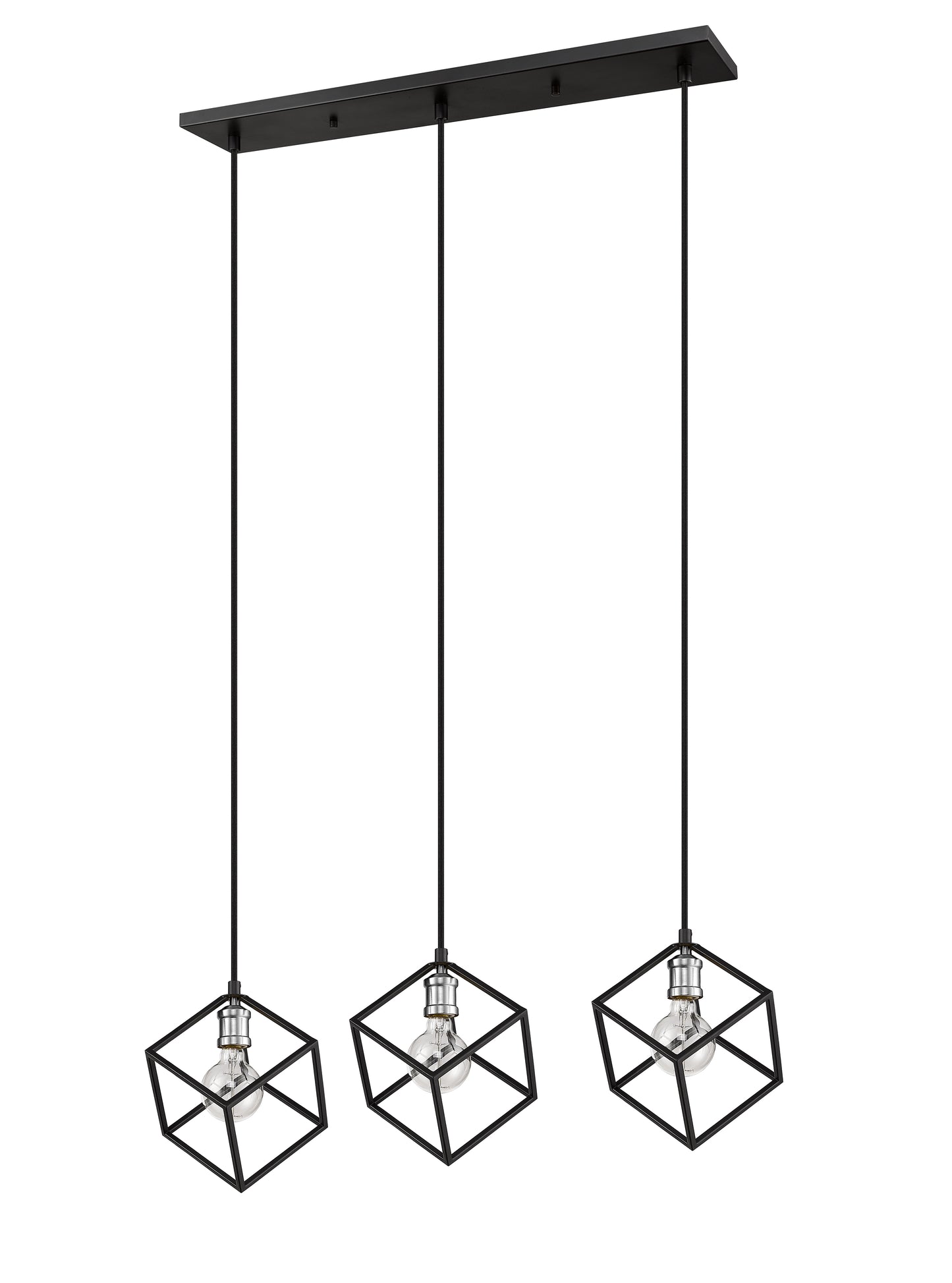 Vertical 3 Light Linear Chandelier Matte Black + Brushed Nickel