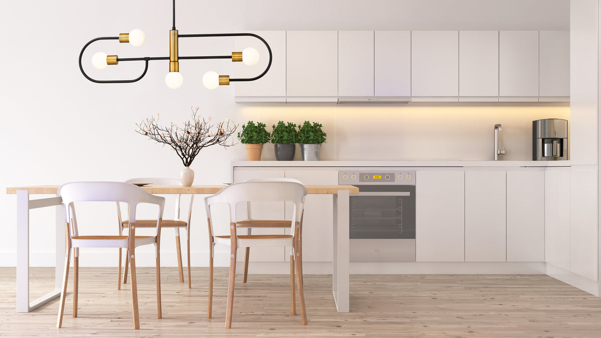 Neutra 5 Light Linear Chandelier Matte Black + Foundry Brass