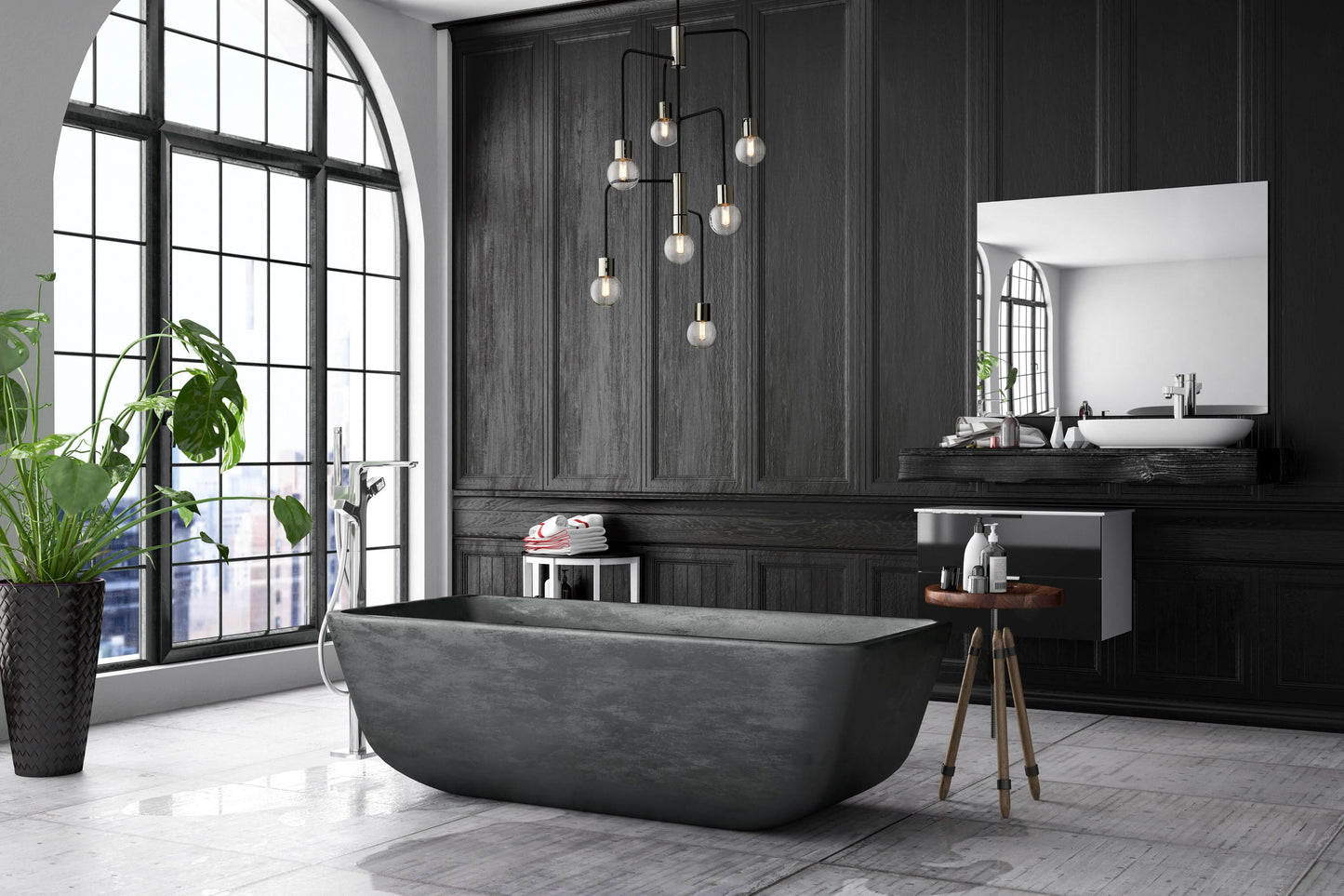 Neutra 7 Light Chandelier Matte Black + Polished Nickel