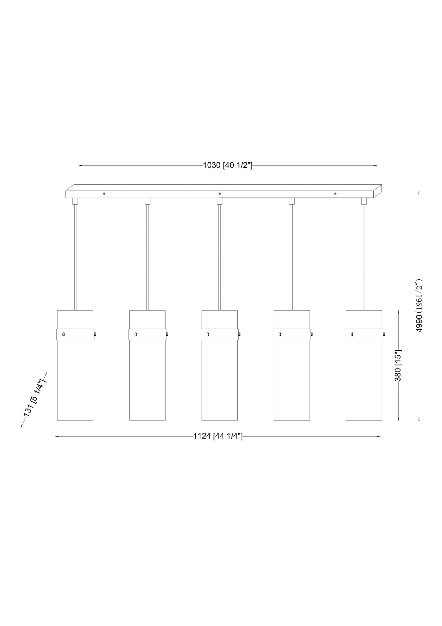 Fontaine 5 Light Linear Chandelier Rubbed Brass