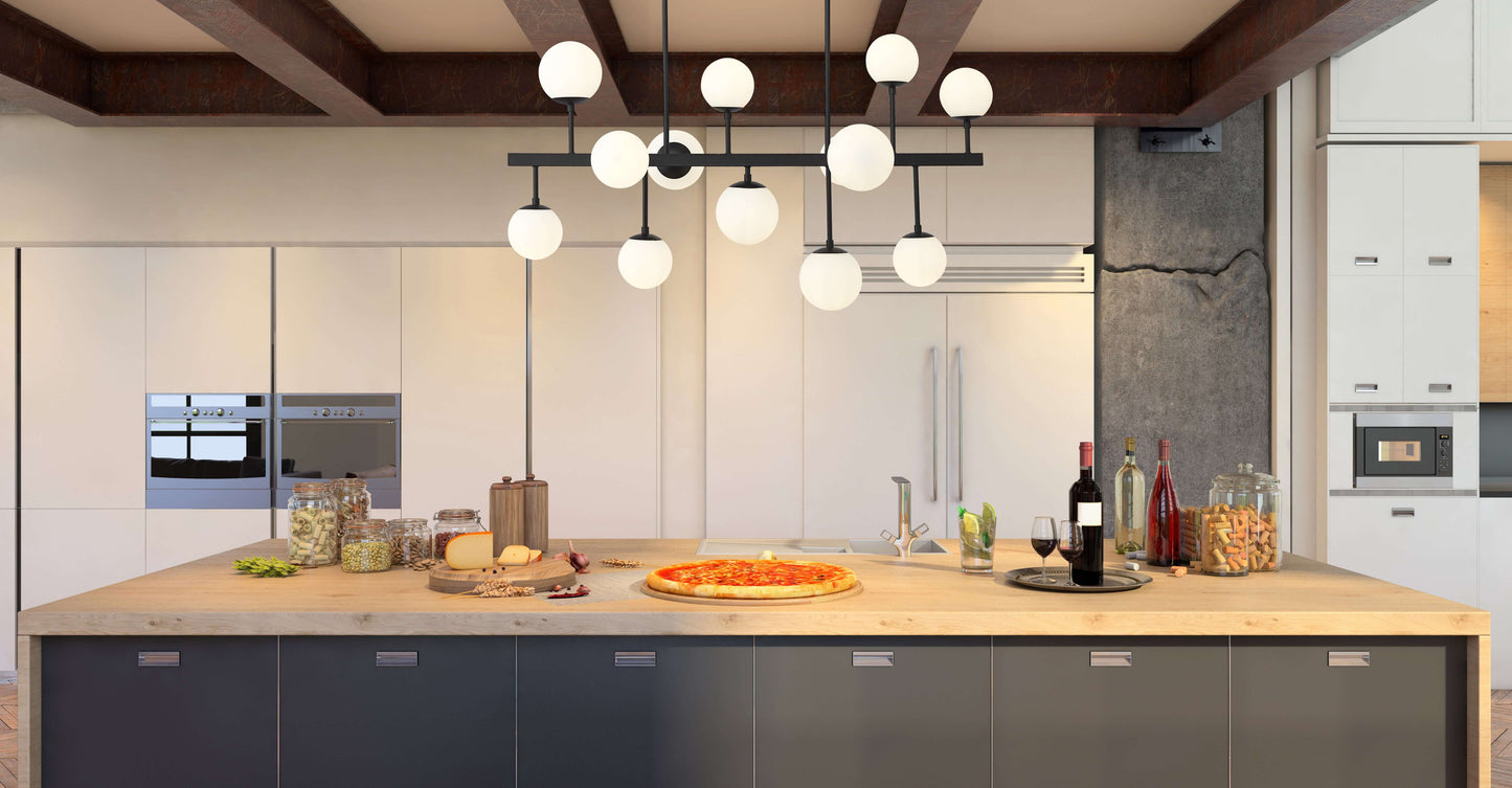 Midnetic 13 Light Linear Chandelier Matte Black