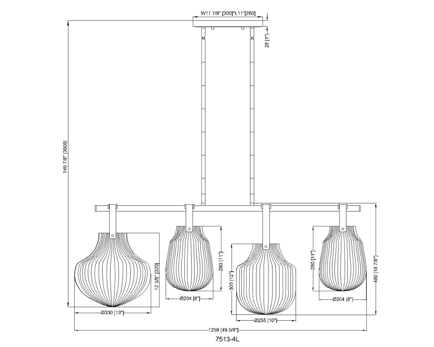 Newbury 4 Light Pendant Modern Gold