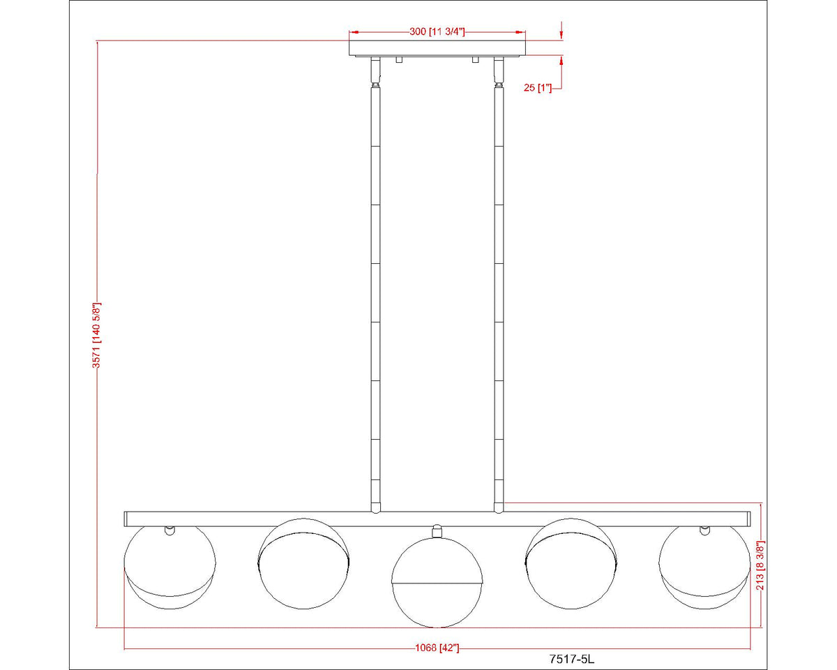 Realm Sphere 5 Light Linear Chandelier Matte Black