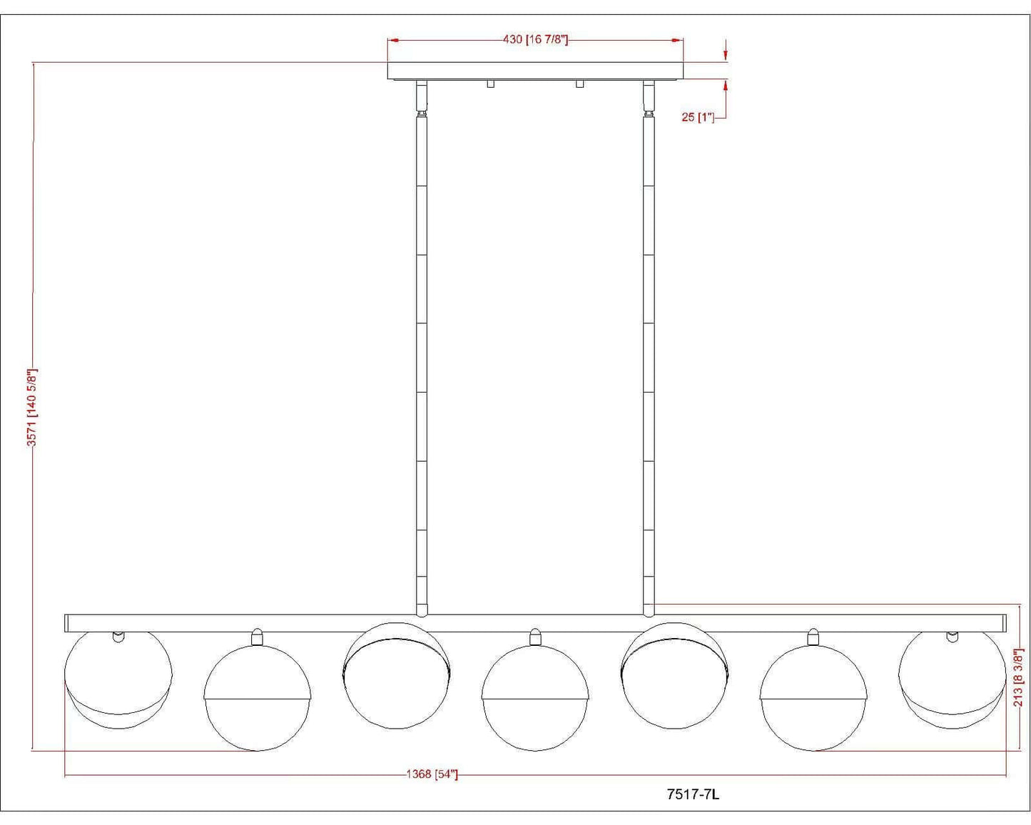 Realm Sphere 7 Light Linear Chandelier Modern Gold