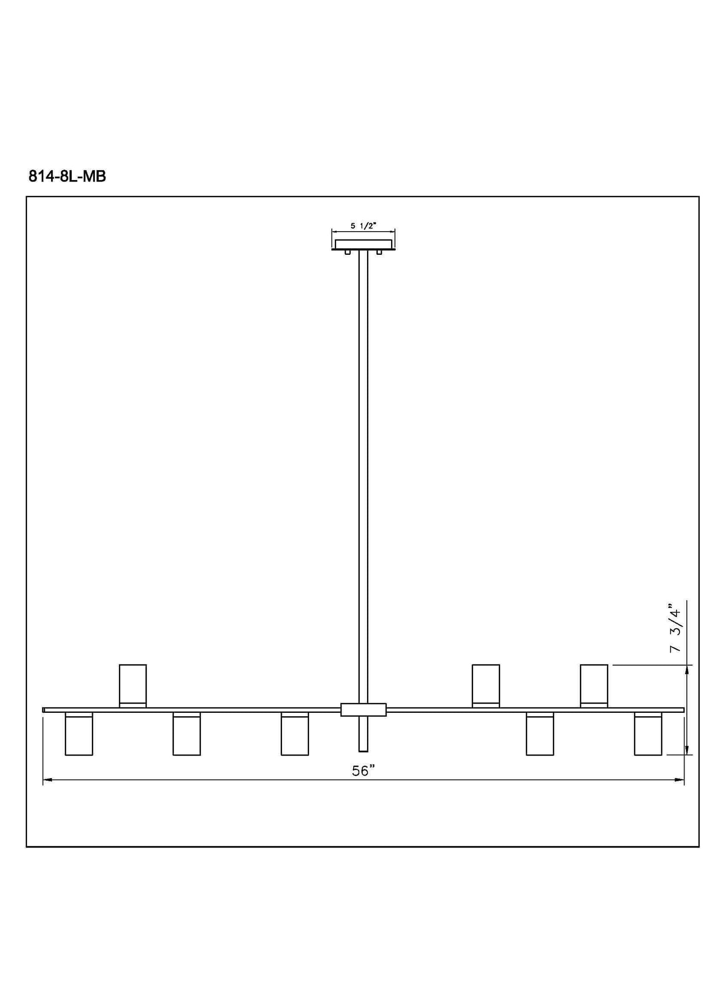 Calumet GU10 8 Light Linear Chandelier Matte Black + Polished Nickel