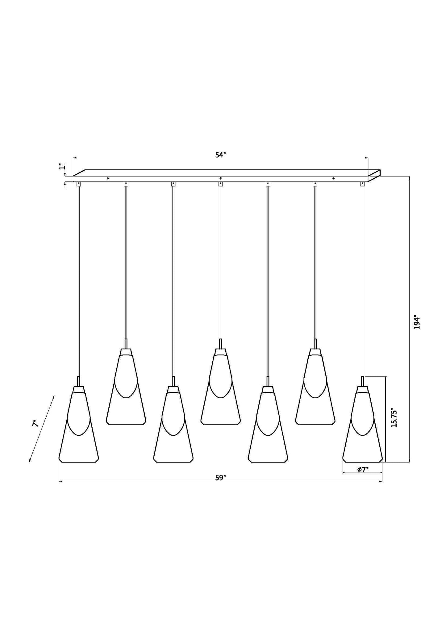 Aimie 7 Light Linear Chandelier Brushed Nickel