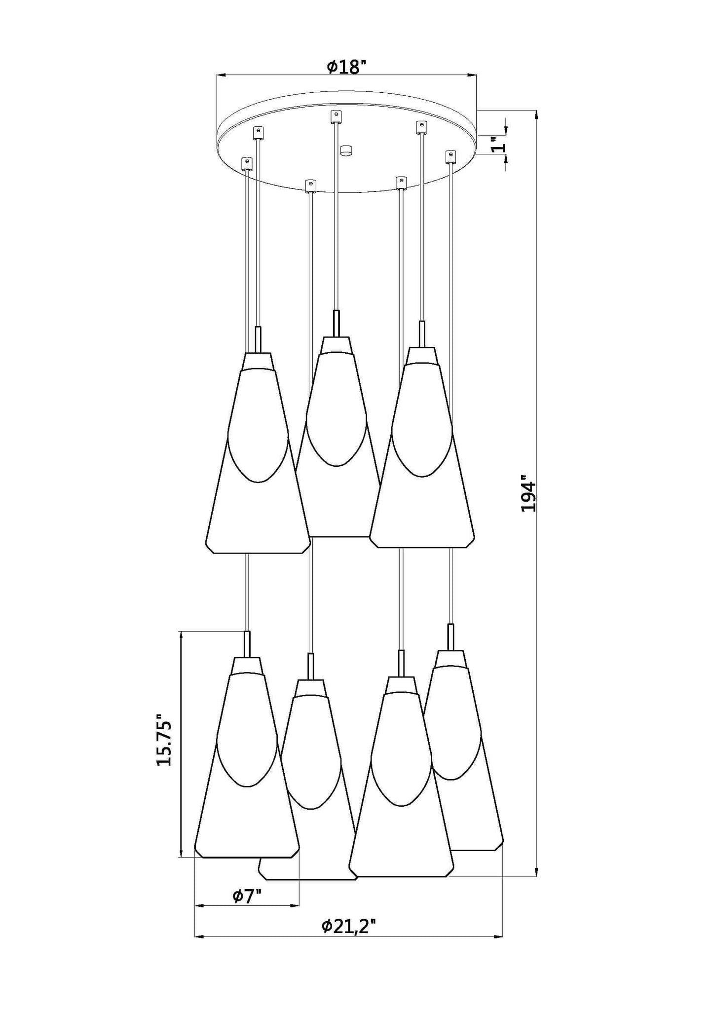 Aimie 7 Light Chandelier Matte Black
