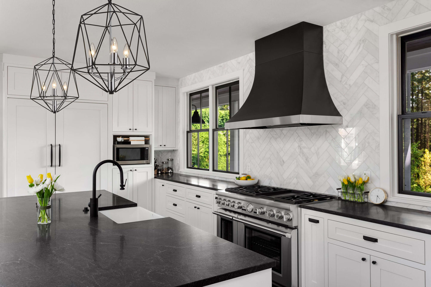 Geo 3 Light Chandelier Matte Black + Chrome