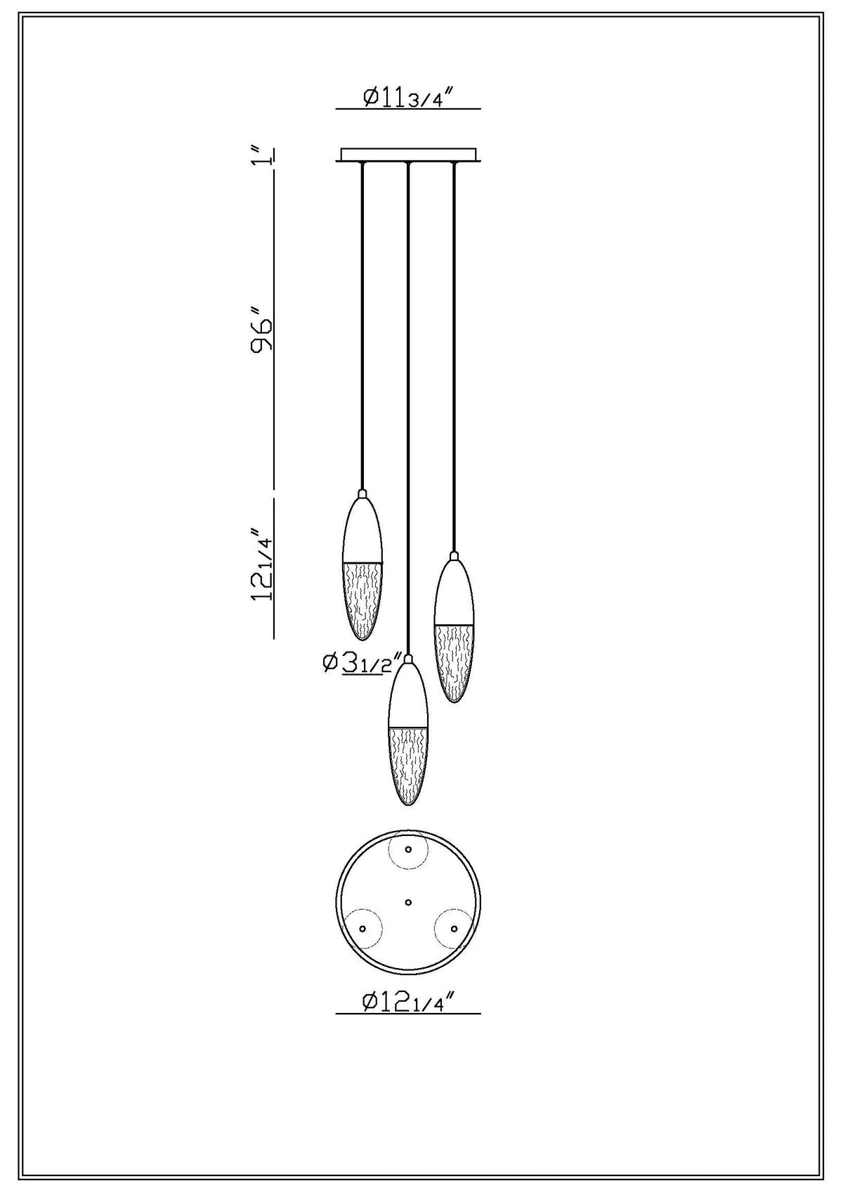 Ecrou 3-Light 12" Multi Drop Chandelier