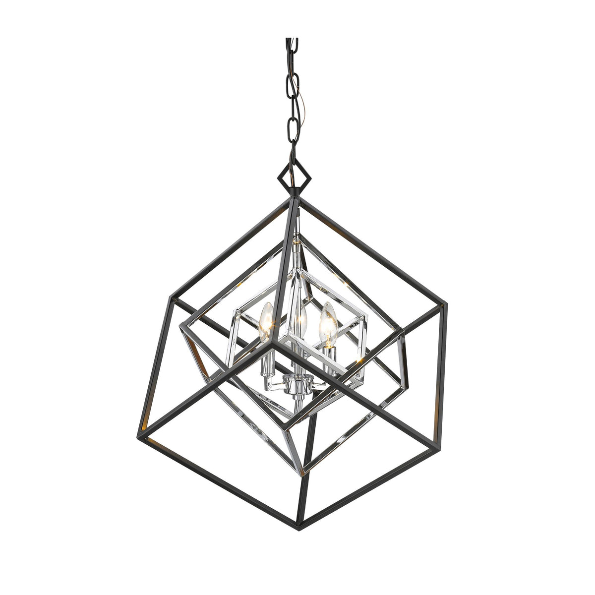 Euclid 3 Light Chandelier Chrome + Matte Black