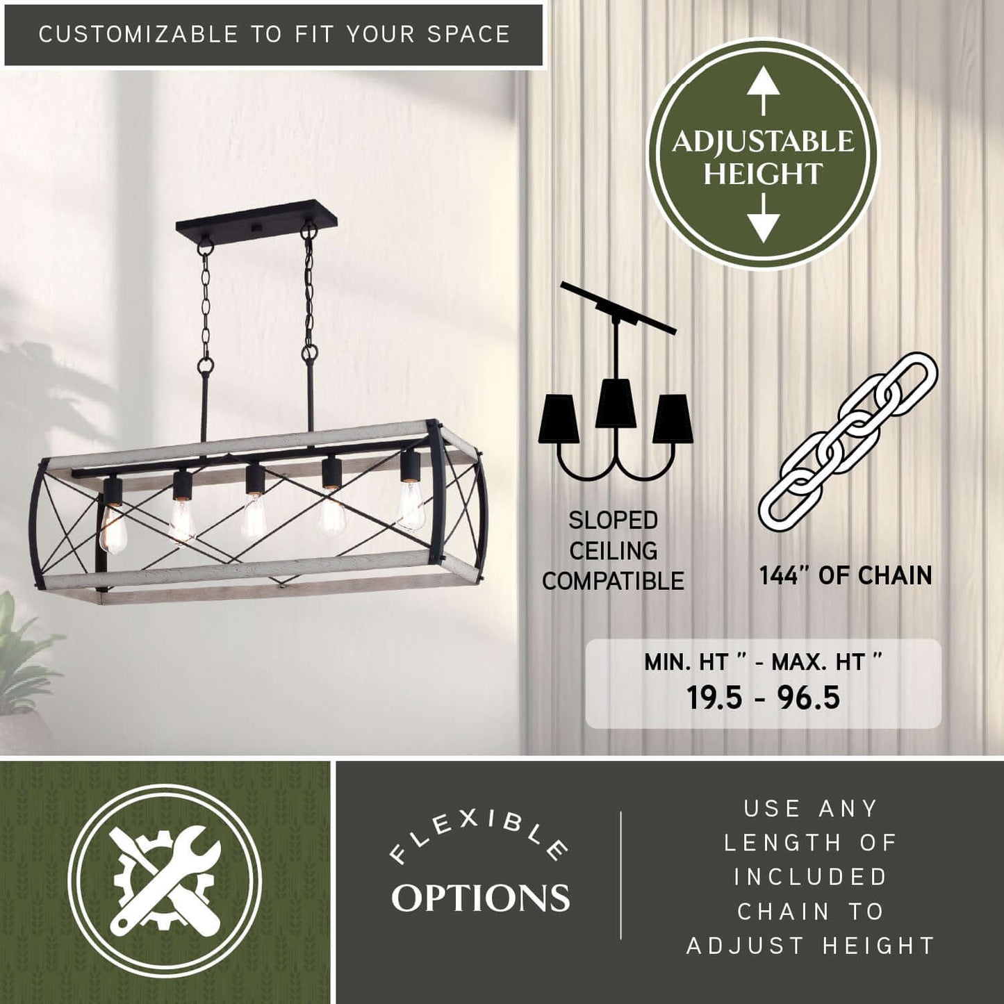 Montclare 35” 5 Light Linear Chandelier