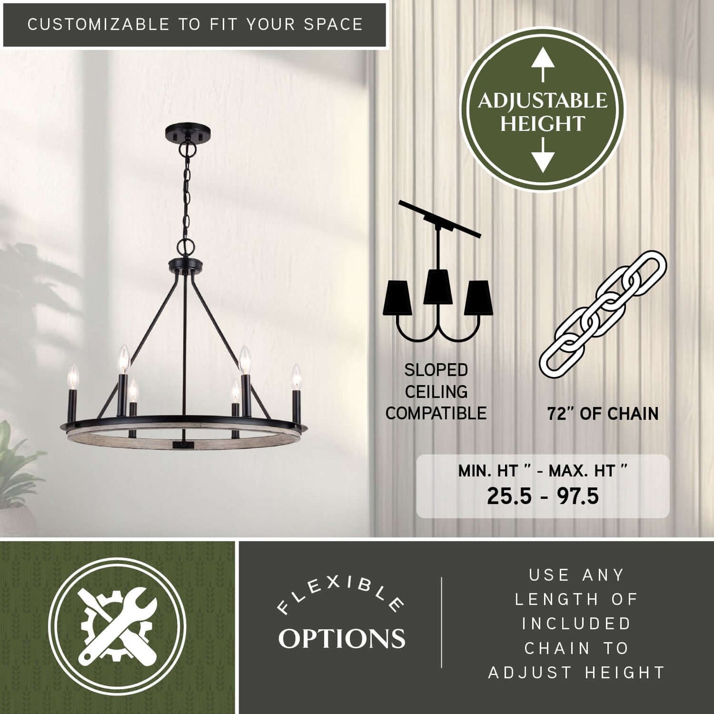 Russel 24.75” 6 Light Chandelier