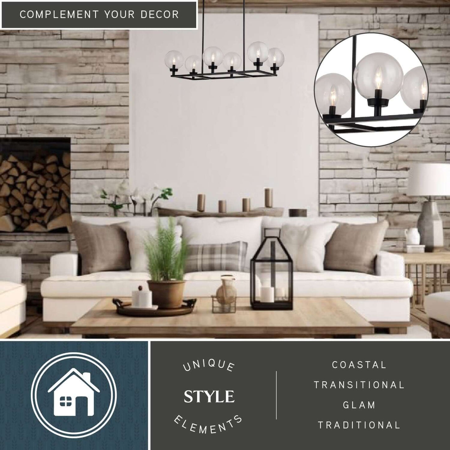 Lander 35” 6 Light Linear Chandelier