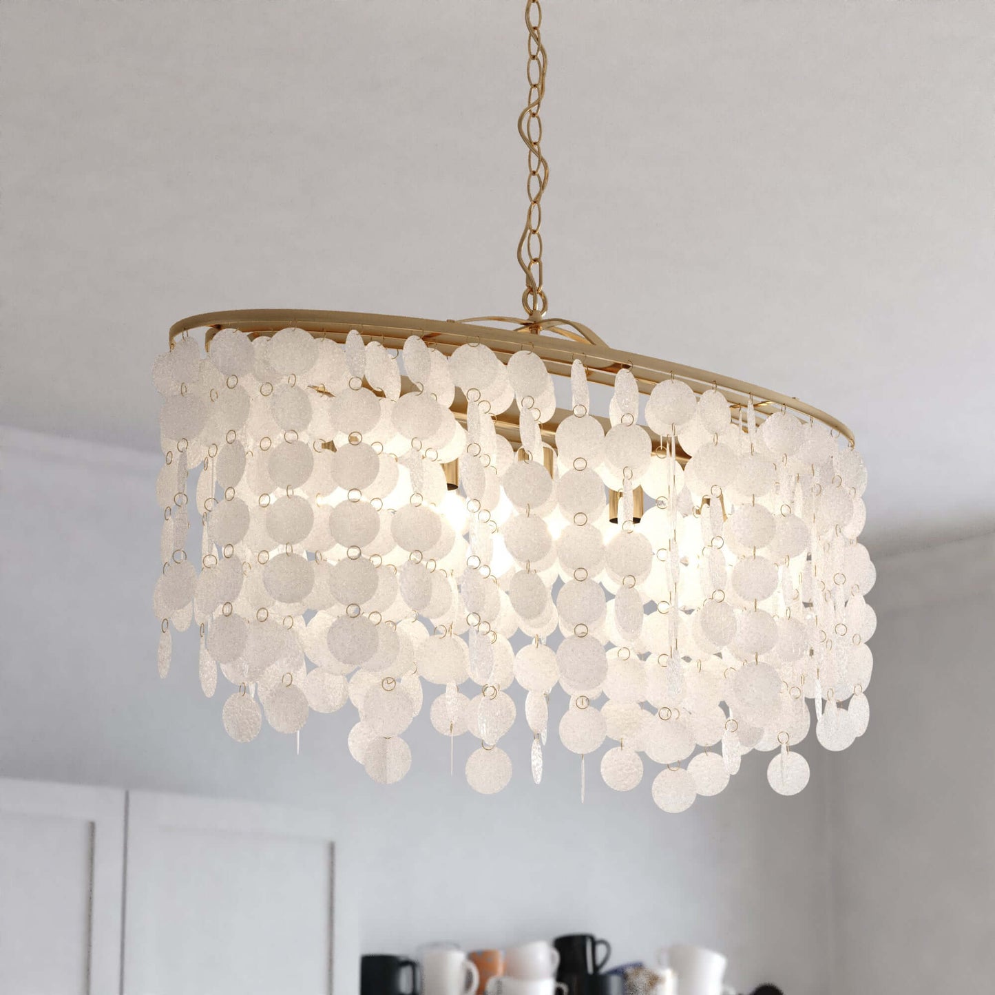 Elsa Capiz Shell 35.75” 5 Light Linear Chandelier