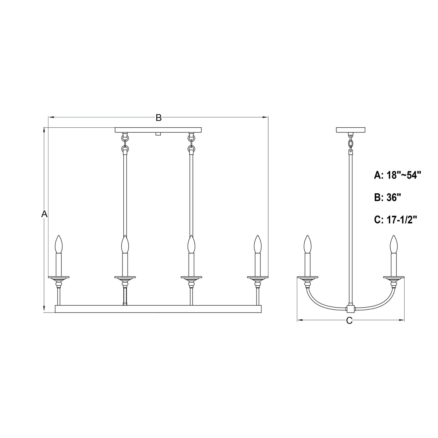 Durham 36” W 8 Light Linear Chandelier