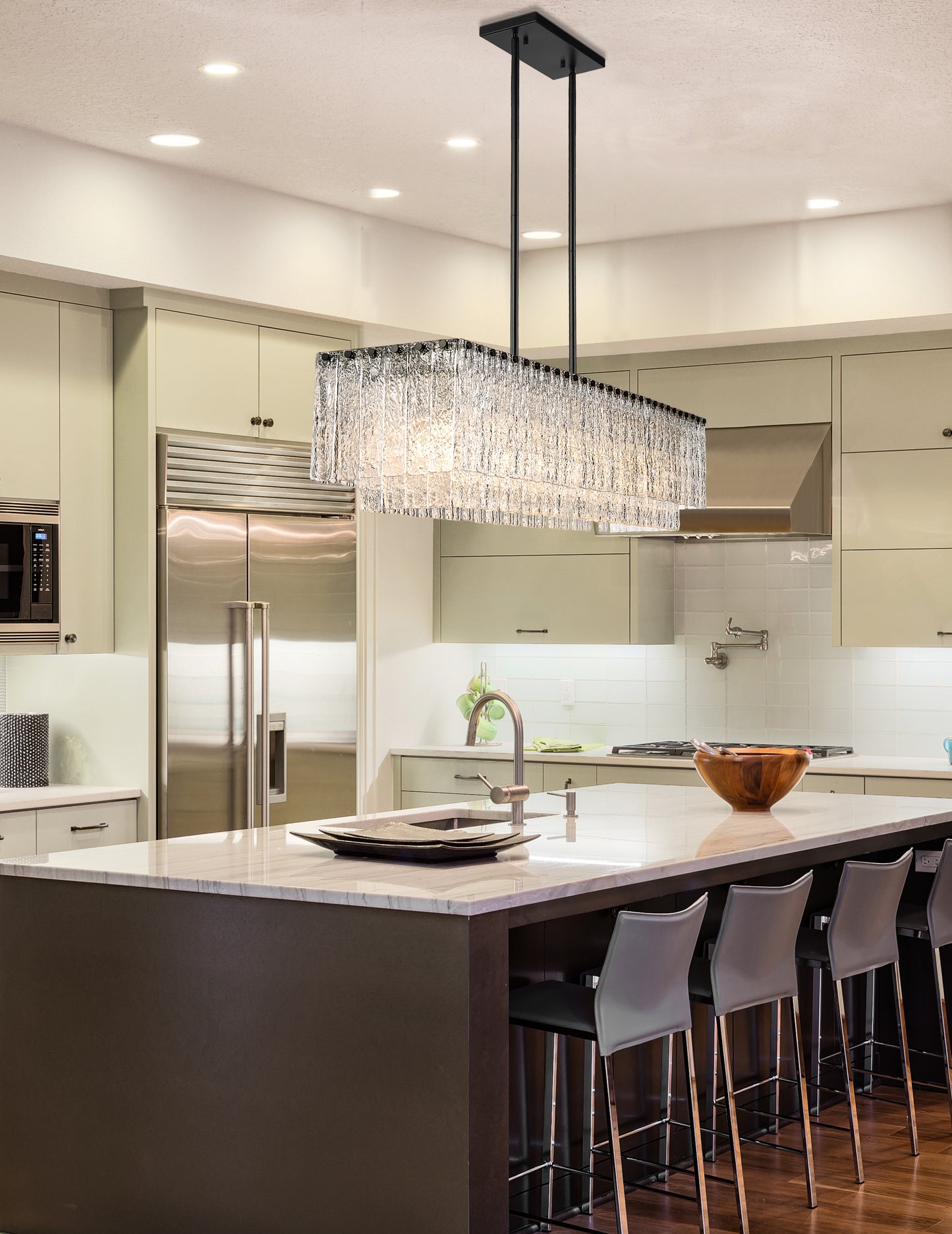Glacier 7 Light Linear Chandelier Matte Black