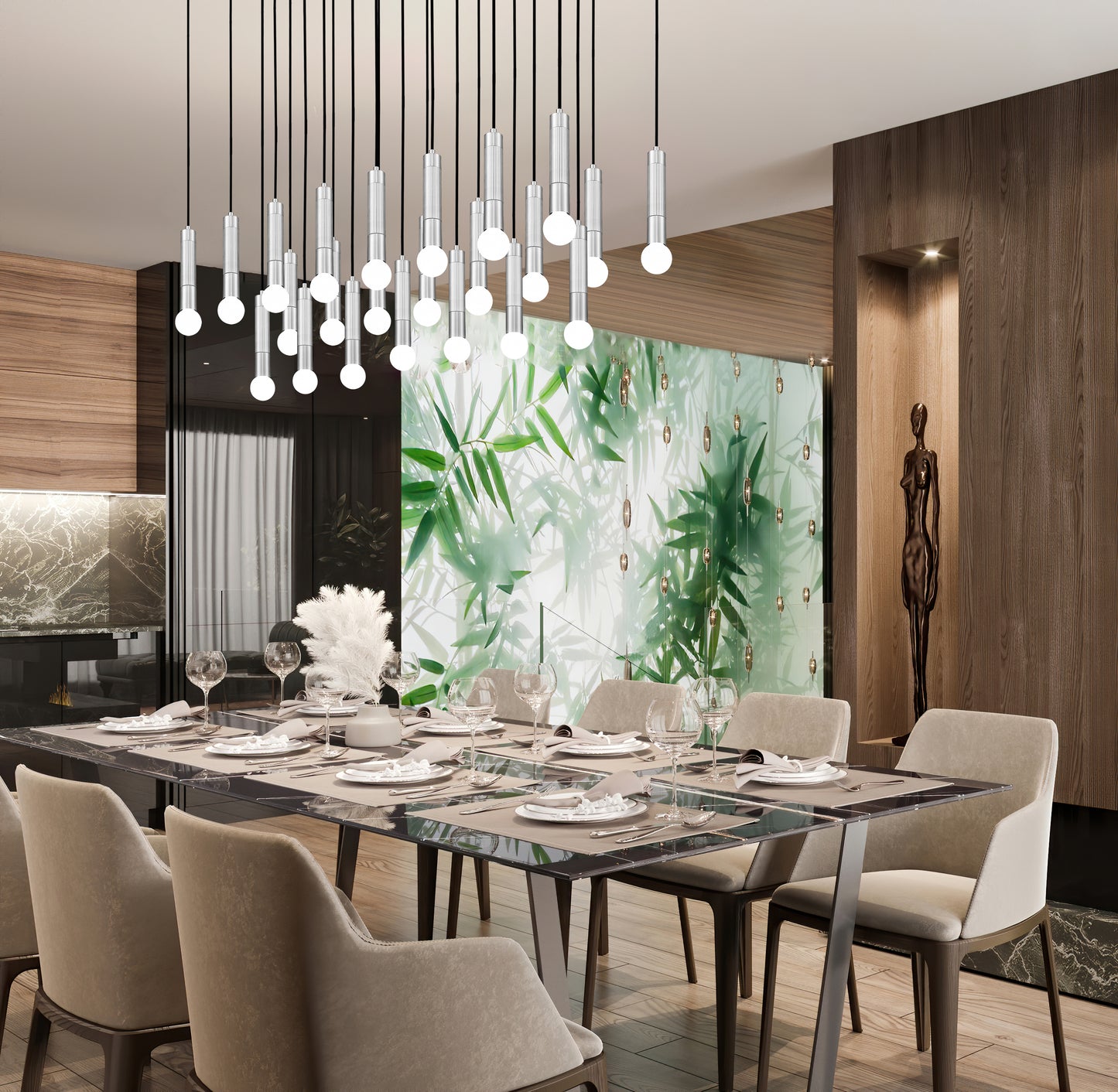 Stari 23 Light Linear Chandelier Brushed Nickel