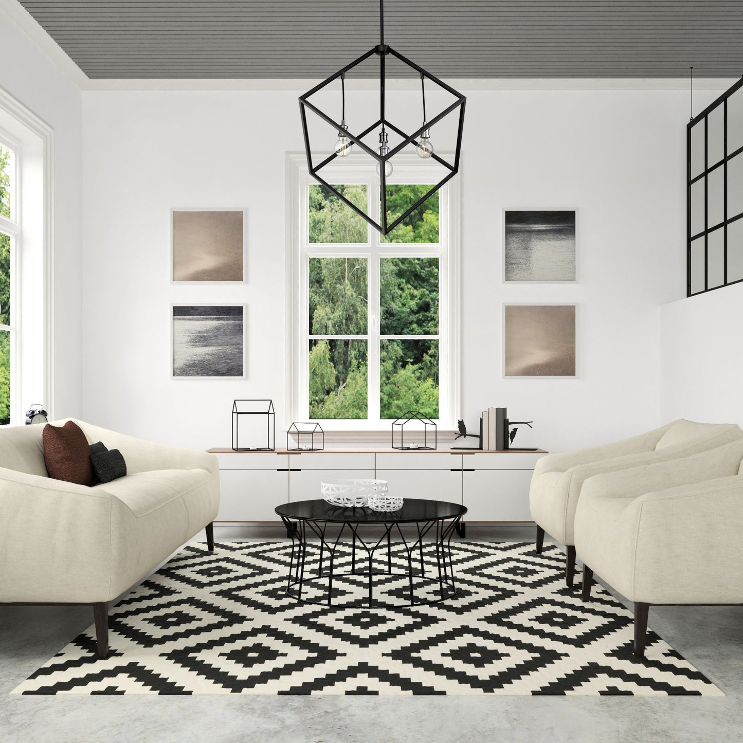 Vertical 4 Light Chandelier Matte Black + Brushed Nickel