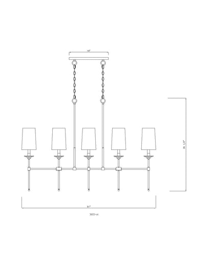 Emily 5 Light Linear Chandelier Rubbed Brass