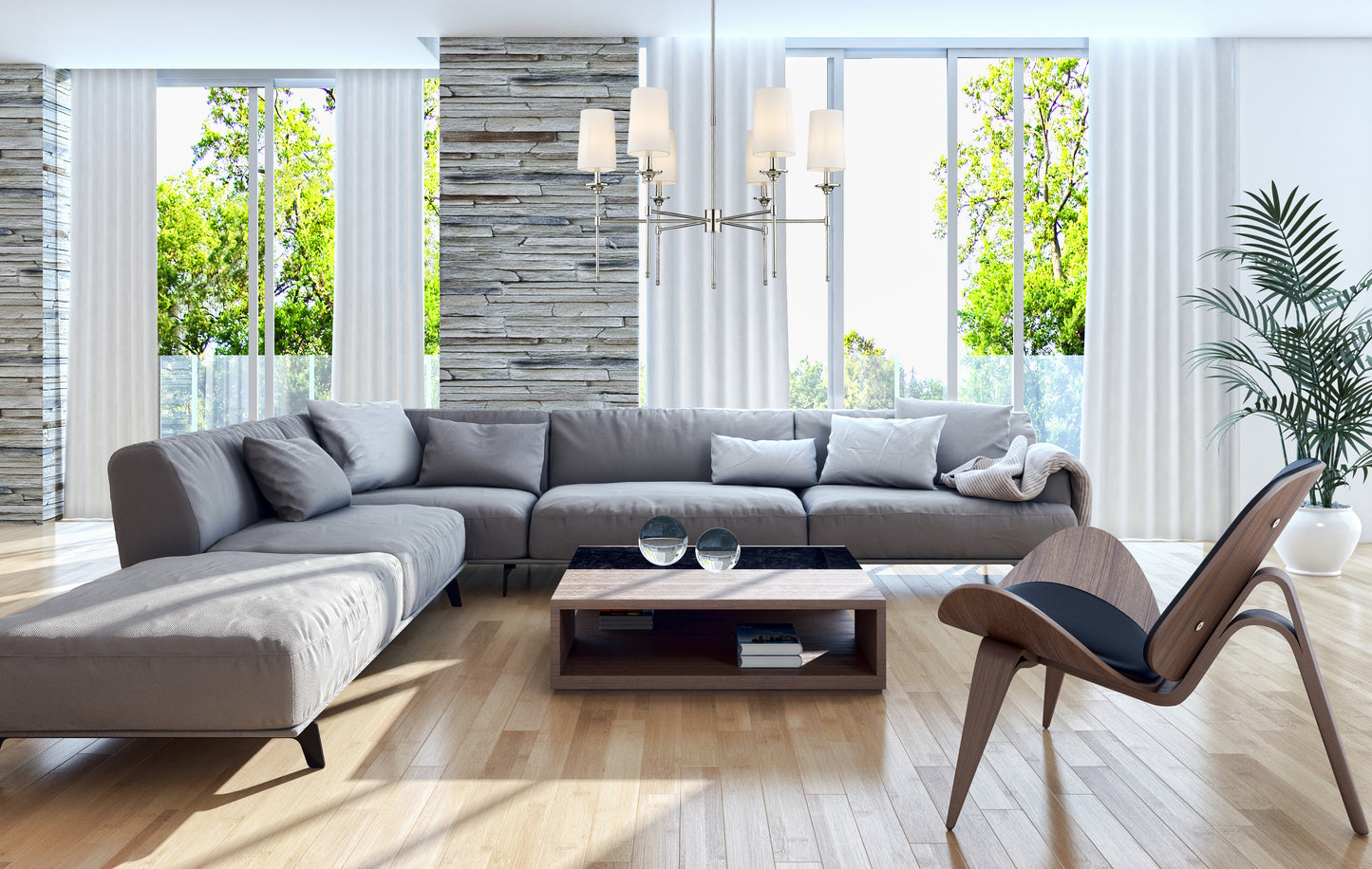 Emily 6 Light Chandelier Brushed Nickel