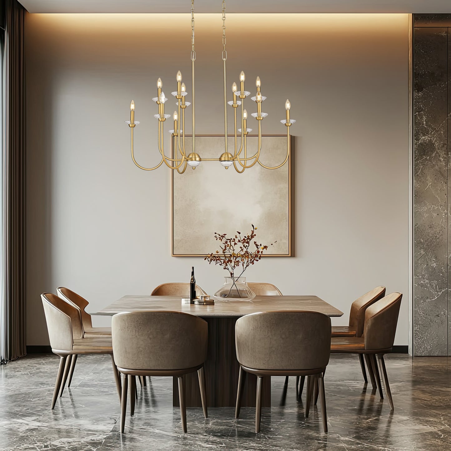 Allistair 12 Light Linear Chandelier Modern Gold