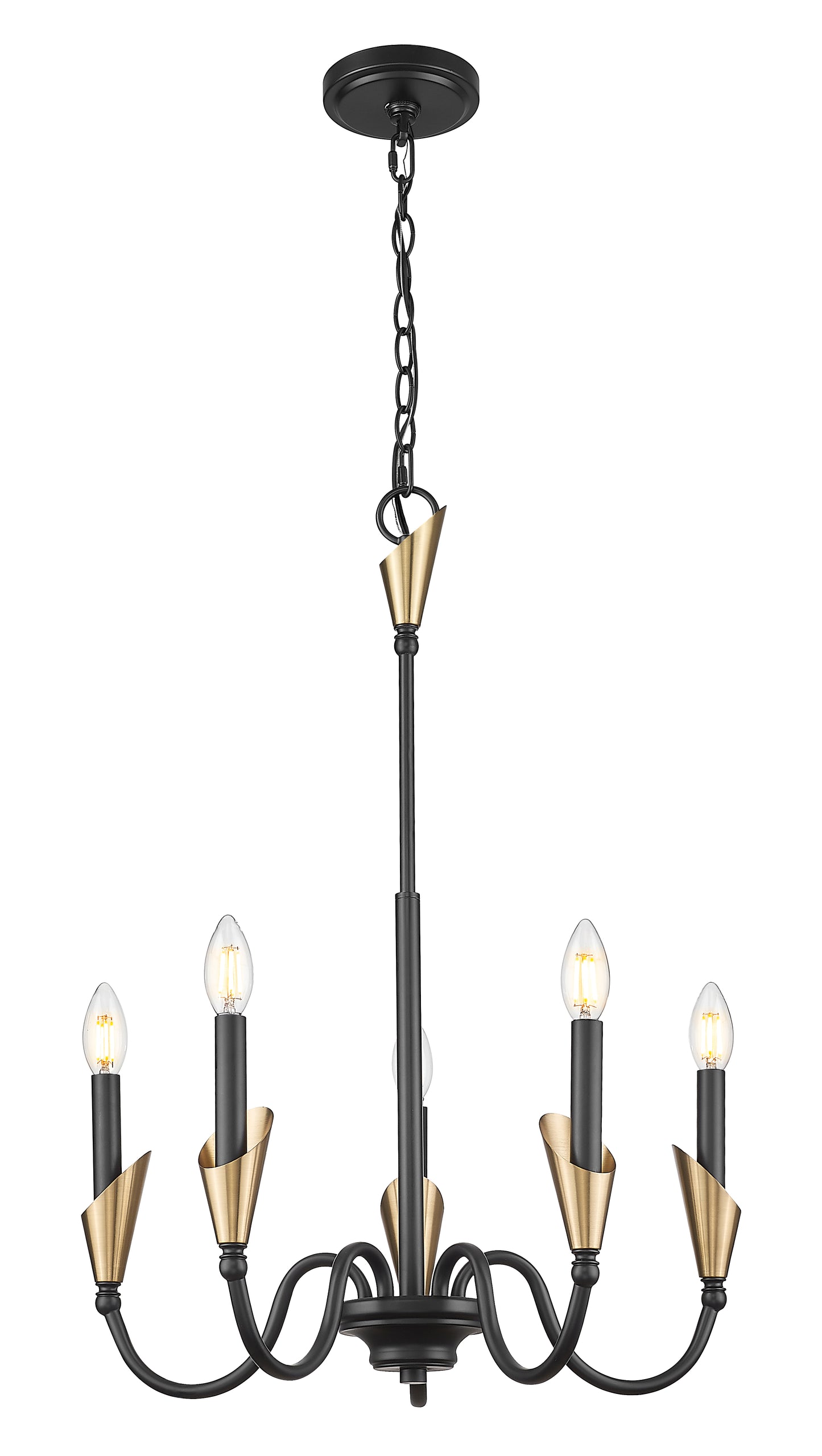 Claudelle 5 Light Chandelier Matte Black + Modern Gold