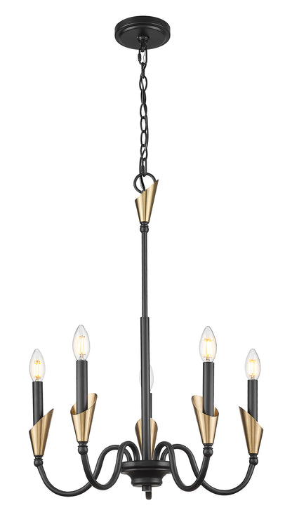 Claudelle 5 Light Chandelier Matte Black + Modern Gold