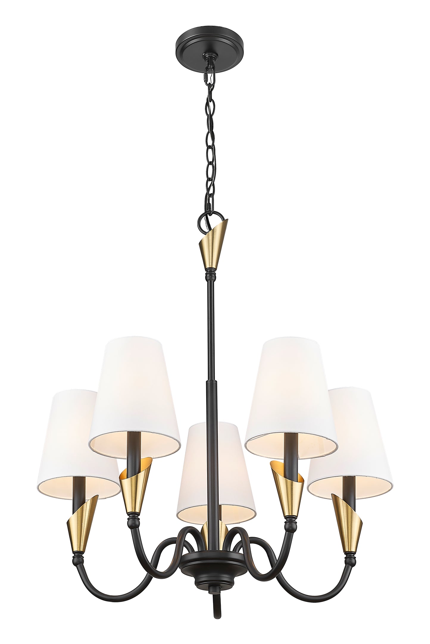 Claudelle 5 Light Chandelier Matte Black + Modern Gold