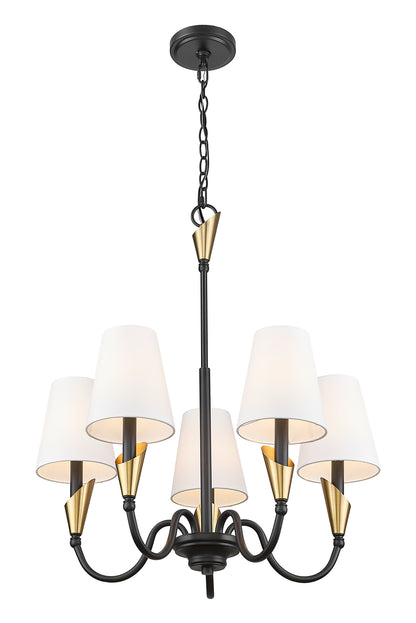 Claudelle 5 Light Chandelier Matte Black + Modern Gold