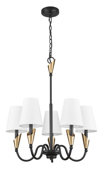 Claudelle 5 Light Chandelier Matte Black + Modern Gold