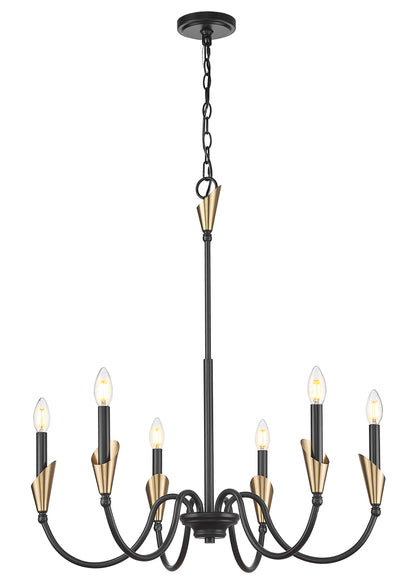 Claudelle 6 Light Chandelier Matte Black + Modern Gold