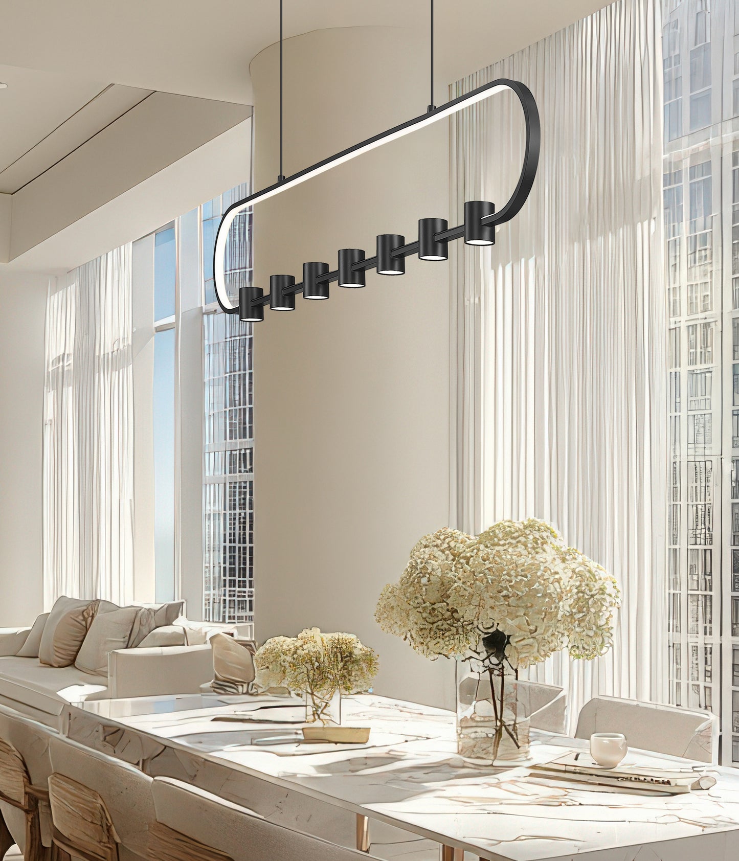 Saros LED 7 Light Linear Chandelier Matte Black