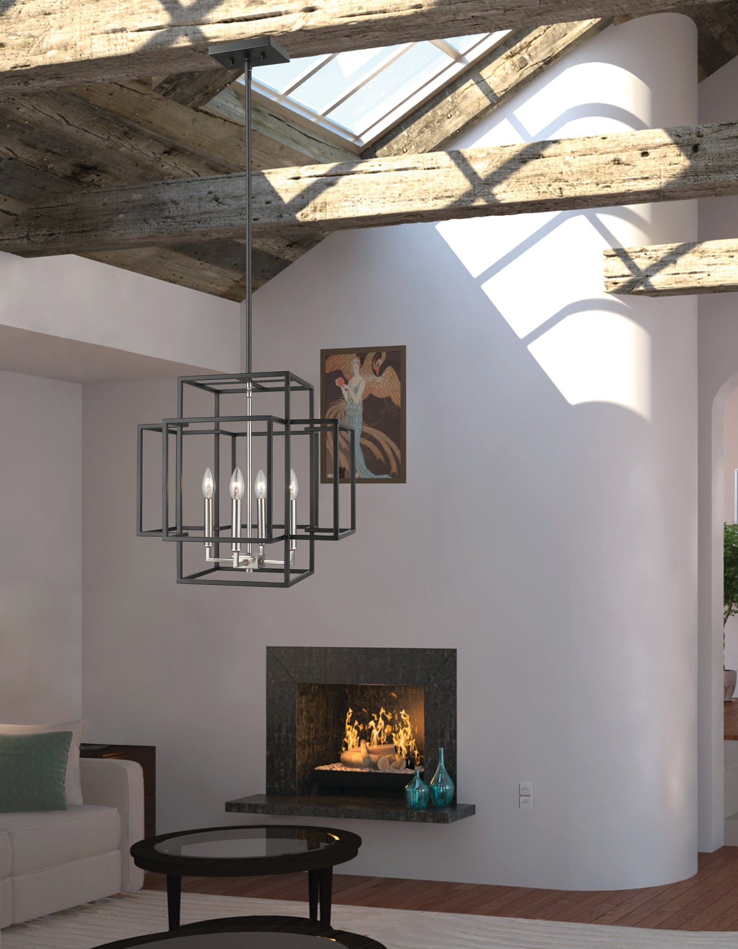 Titania 4 Light Chandelier Black + Brushed Nickel
