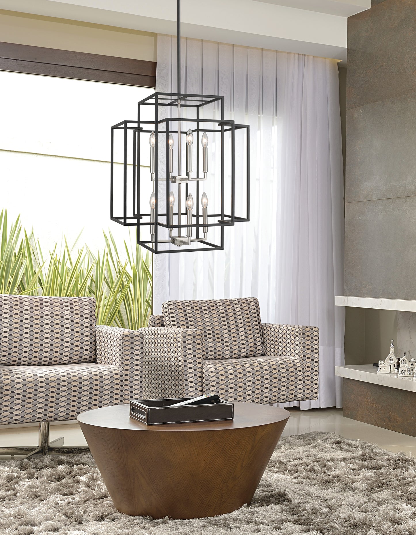 Titania 8 Light Chandelier Black + Brushed Nickel
