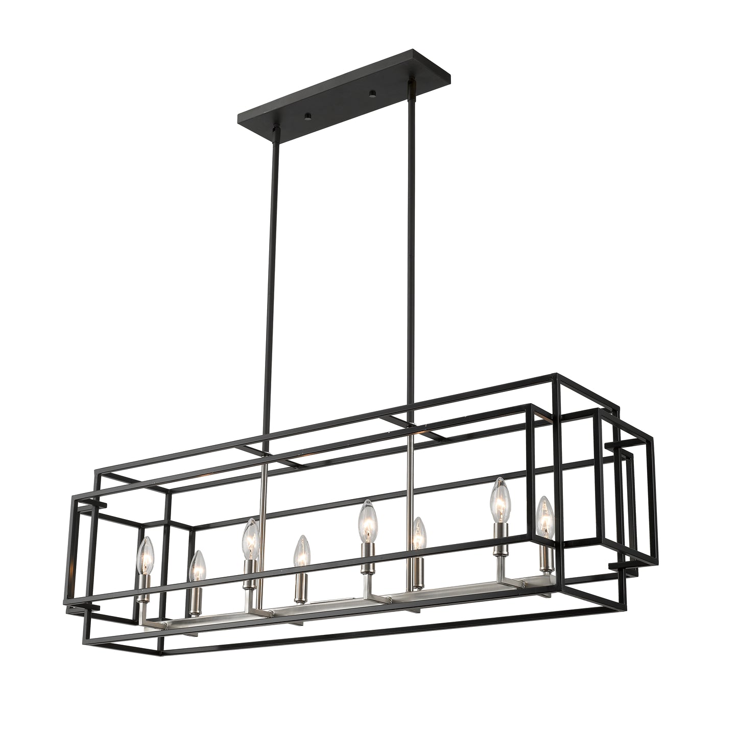 Titania 8 Light Linear Chandelier Black + Brushed Nickel