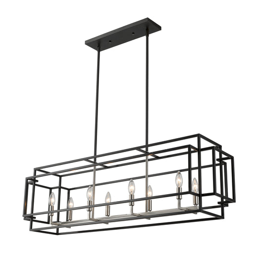 Titania 8 Light Linear Chandelier Black + Brushed Nickel