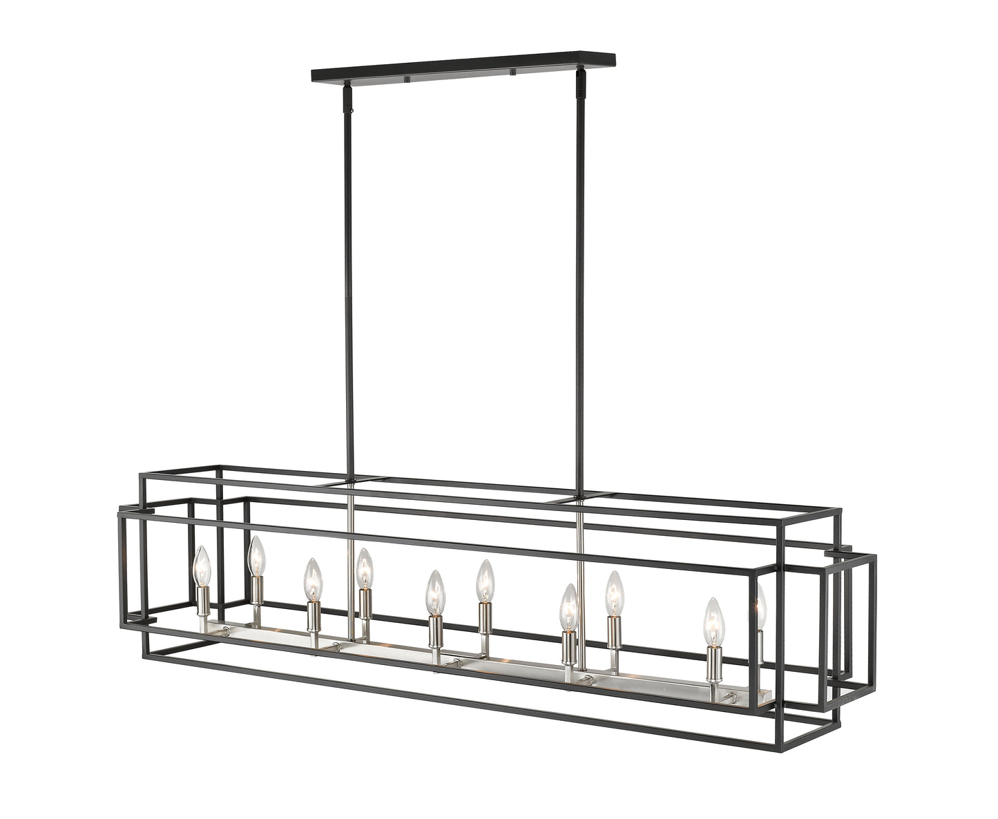 Titania 10 Light Linear Chandelier Black + Brushed Nickel