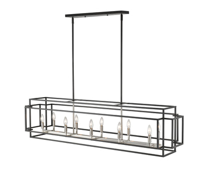 Titania 10 Light Linear Chandelier Black + Brushed Nickel