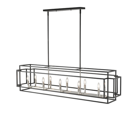 Titania 10 Light Linear Chandelier Black + Brushed Nickel