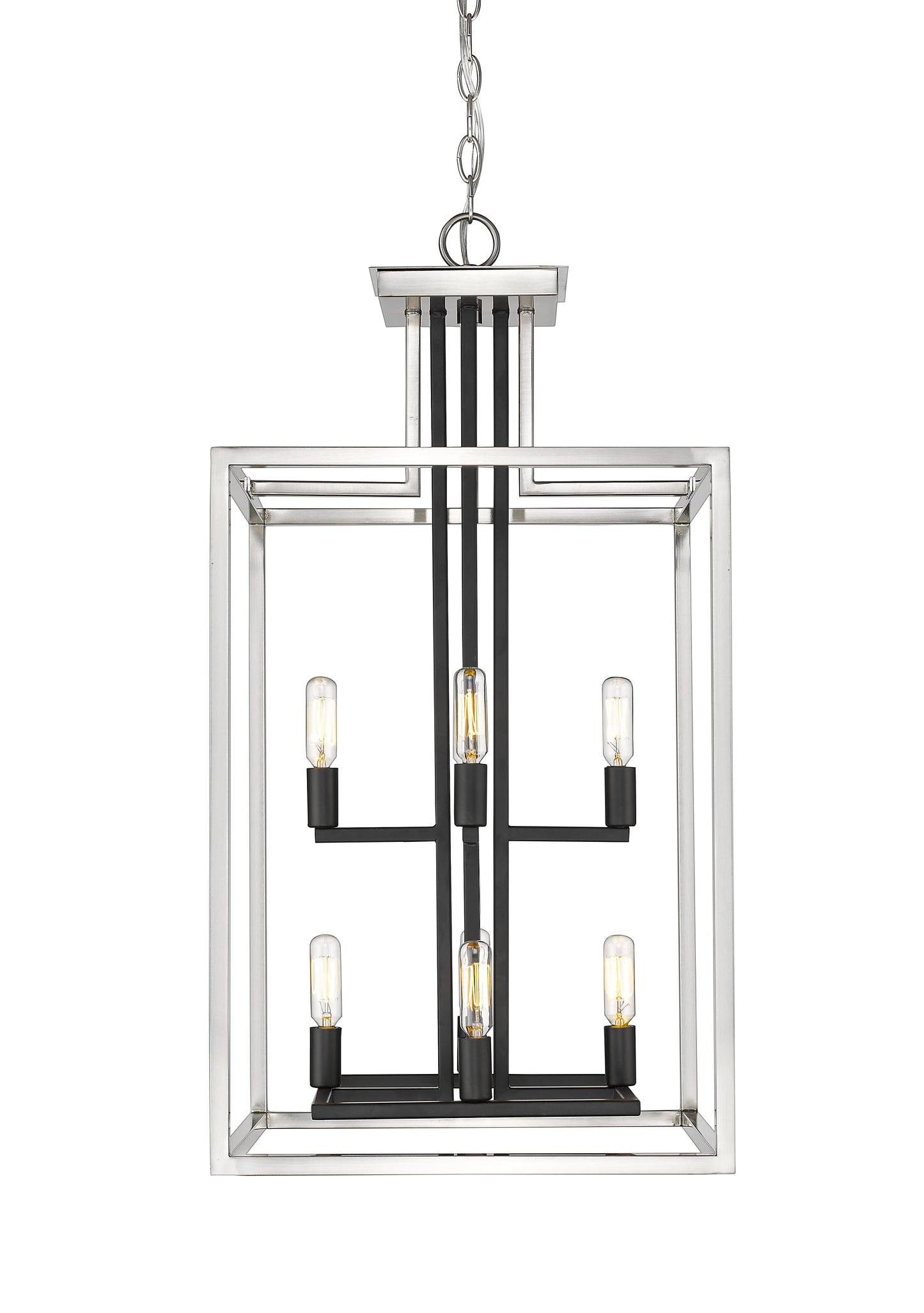 Quadra 8 Light Chandelier Brushed Nickel + Matte Black
