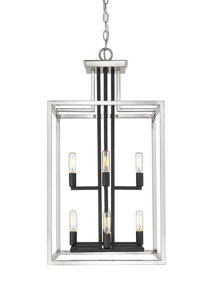 Quadra 8 Light Chandelier Brushed Nickel + Matte Black