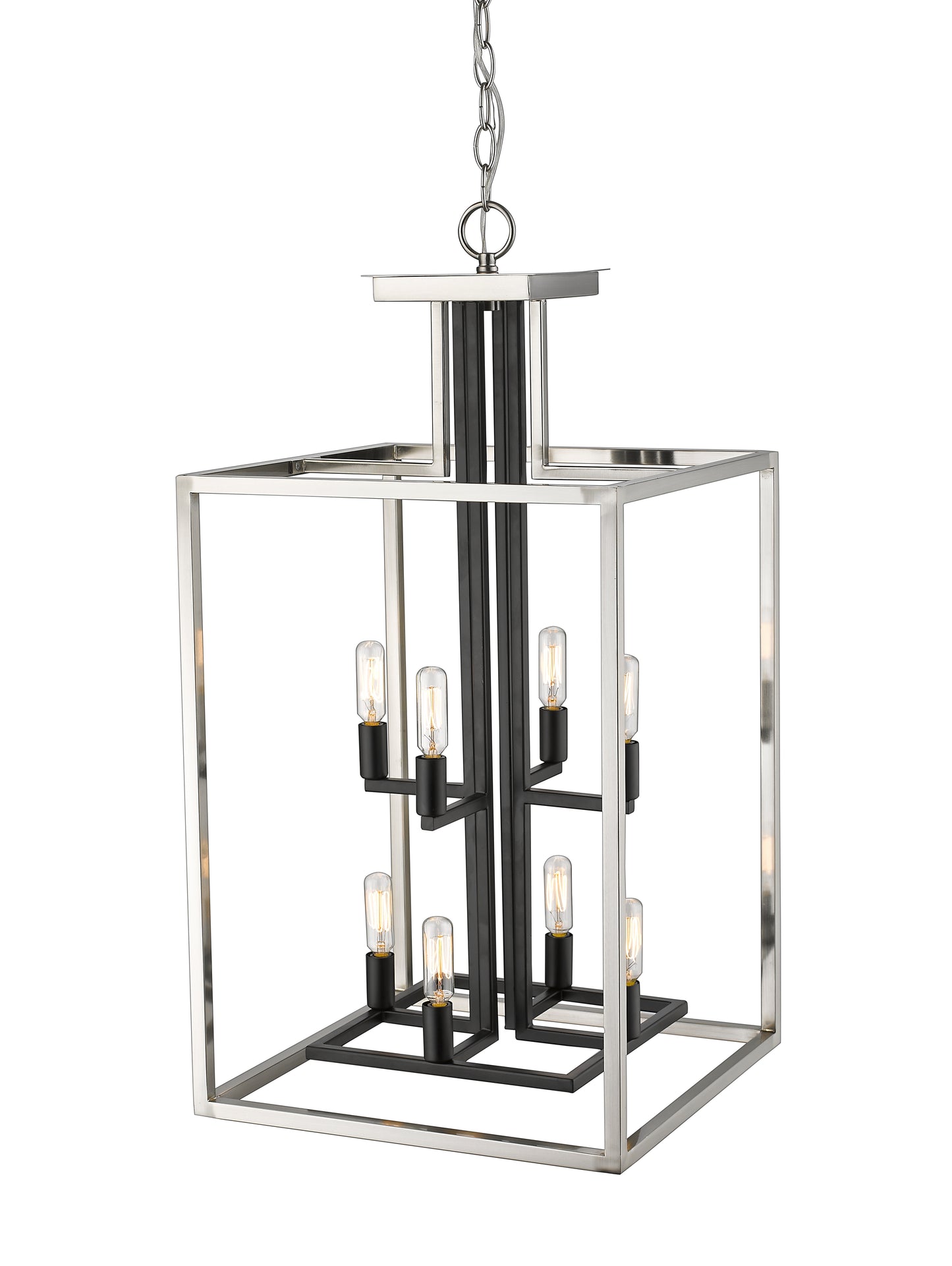 Quadra 8 Light Chandelier Brushed Nickel + Matte Black