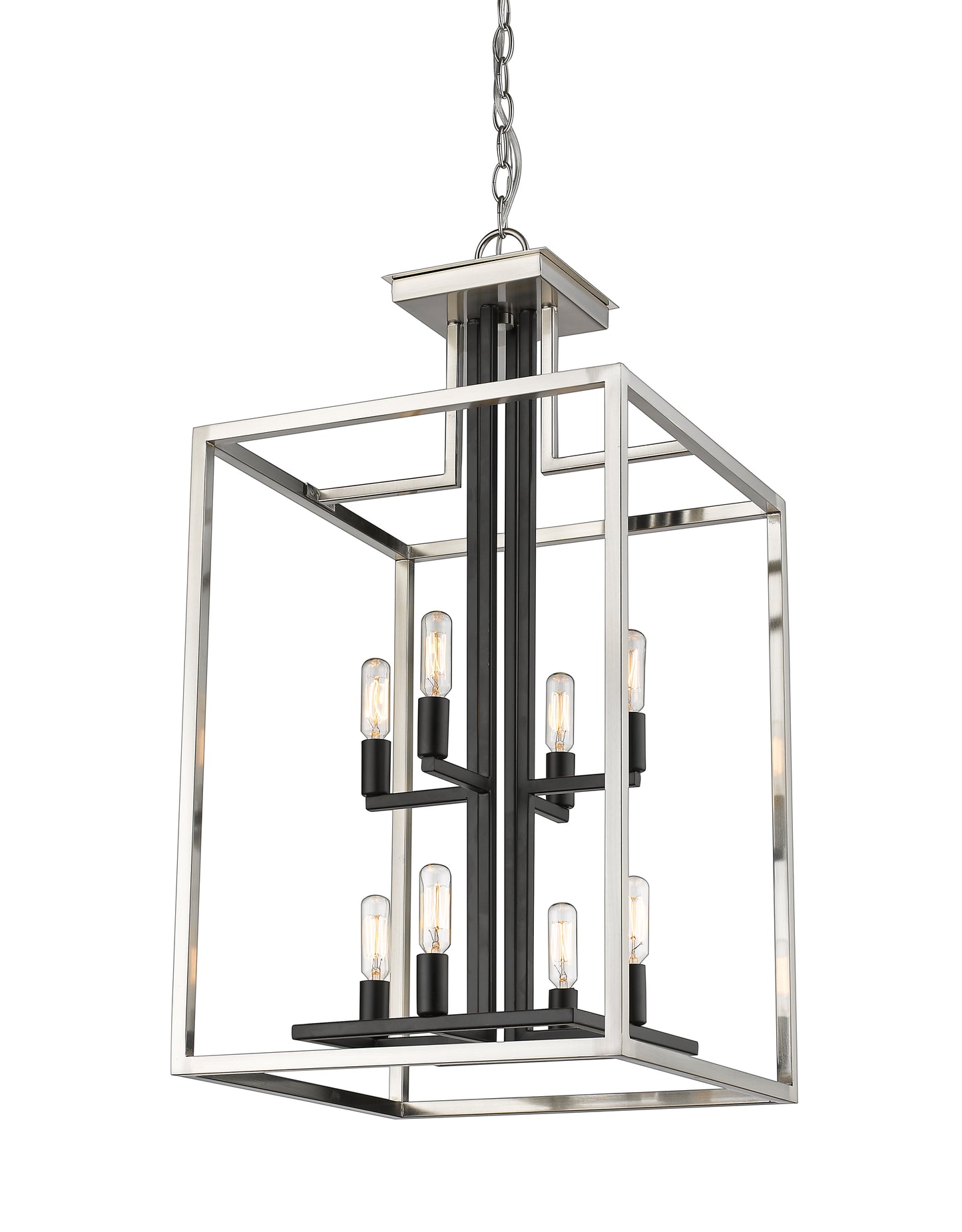 Quadra 8 Light Chandelier Brushed Nickel + Matte Black