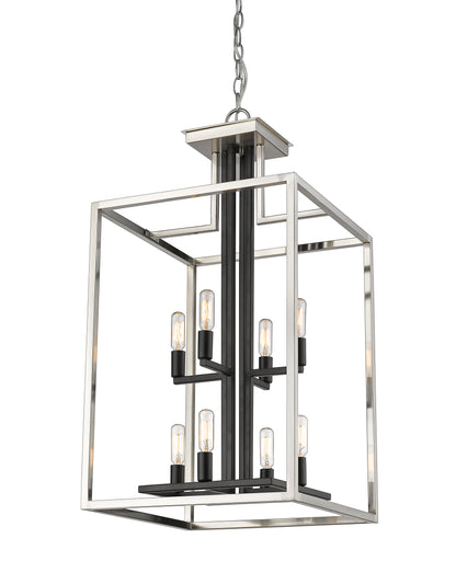 Quadra 8 Light Chandelier Brushed Nickel + Matte Black