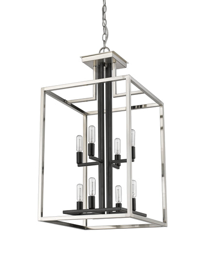 Quadra 8 Light Chandelier Brushed Nickel + Matte Black